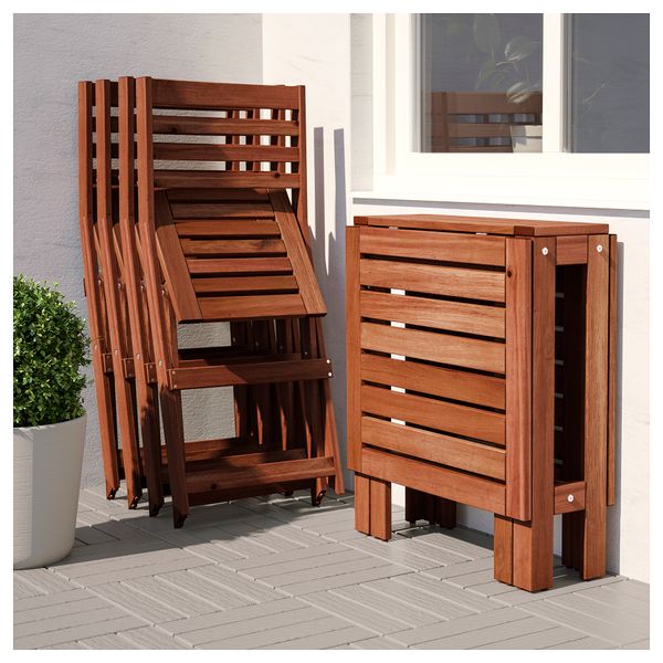 Стол + 4 складных стула, для сада ЭПЛАРО, коричневая морилка, Иттерон синий - схема-чертеж с размерами