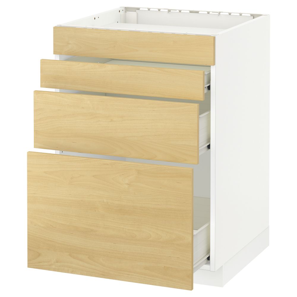Напольный шкаф для духовки, 4фасада, 3 ящика МЕТОД / ФОРВАРА, белый, Тингсрид береза - схема-чертеж с размерами