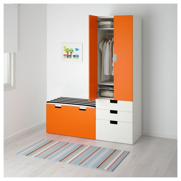 Комбинация для хранения со скамьей СТУВА, белый, оранжевый (150x50x192 см) - фото 2