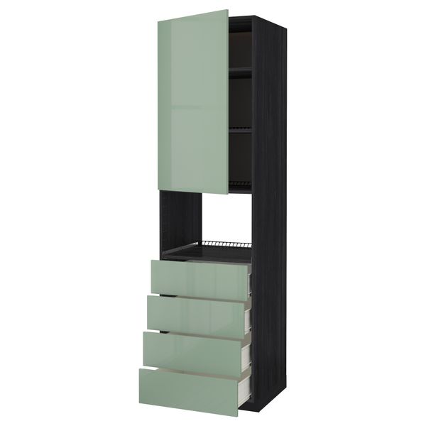 Высокий шкаф для духовки, дверца, 4 ящика МЕТОД / ФОРВАРА, черный, Калларп светло-зеленый - фото 1
