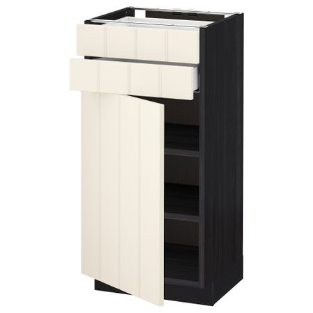 Напольный шкаф с дверцей, 2 ящиками МЕТОД / МАКСИМЕРА, черный, Хитарп белый с оттенком