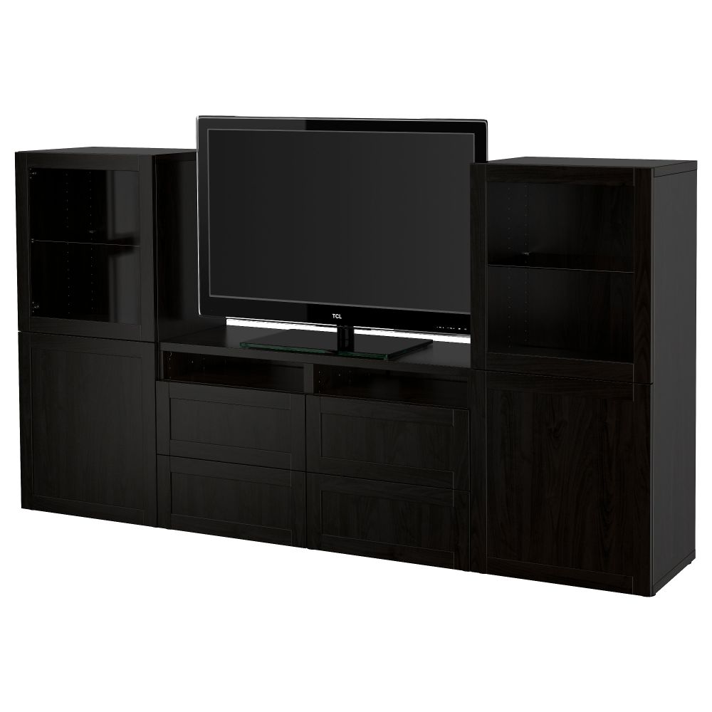 Шкаф для ТВ, комбинированный, стекляные дверцы БЕСТО, Ханвикен, Синдвик черно-коричневый прозрачное стекло (240x40x128 см) - фото 1