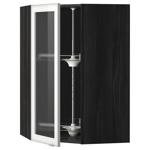 Угловой навесной шкаф с вращающающейся секцией, стеклянными дверцами МЕТОД, черный, Ютис матовое стекло - схема-чертеж с размерами