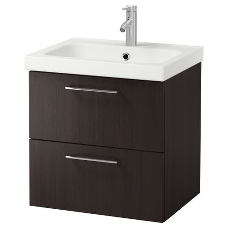 Шкаф для раковины с 2 ящиками ГОДМОРГОН / ОДЕНСВИК, черно-коричневый (60x49x64 см)