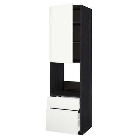 Высокий шкаф для духовки + дверца, 2 фронтальные панели, 1 средняя, 1 встроенный ящик МЕТОД / МАКСИМЕРА, черный, Воксторп белый