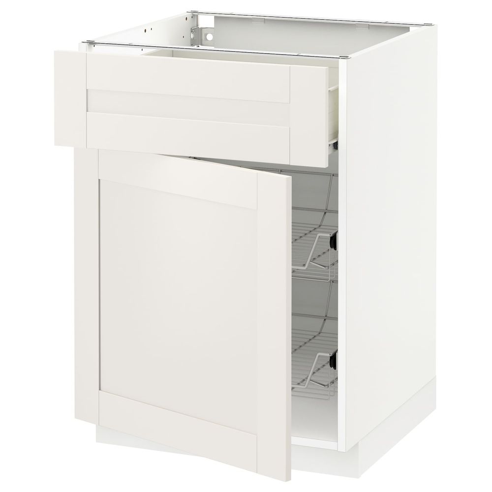 Напольный шкаф с проволочной корзиной/ящ/дверью, белый/Сэведаль белый 60x60 см IKEA МЕТОД / ФОРВАРА 192.654.77 - схема-чертеж с размерами