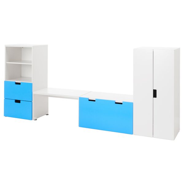 Комбинация для хранения со скамьей СТУВА, белый, синий (300x50x128 см) - фото 1