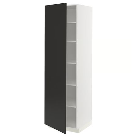METOD Высокий шкаф с полками - белый/Nickebo матовый антрацит 60x60x200 см