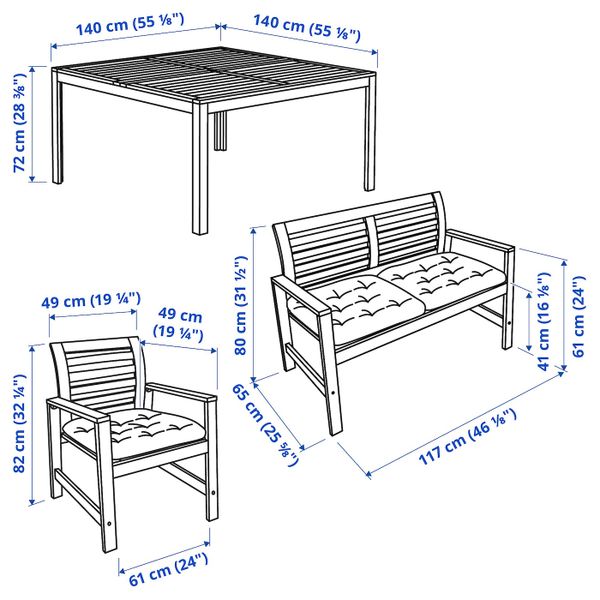 Стол+6кресел+скамья,д/сада, коричневая морилка/Куддарна серый IKEA ÄPPLARÖ ЭПЛАРО 292.896.80 - схема-чертеж с размерами