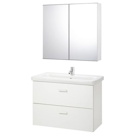 Комплект мебели для ванной, 6 предм., белый/ПИЛКОН смеситель 84x43x65 см IKEA FISKÅN ФИСКОН / TVÄLLEN ТВЭЛЛЕН 894.308.98