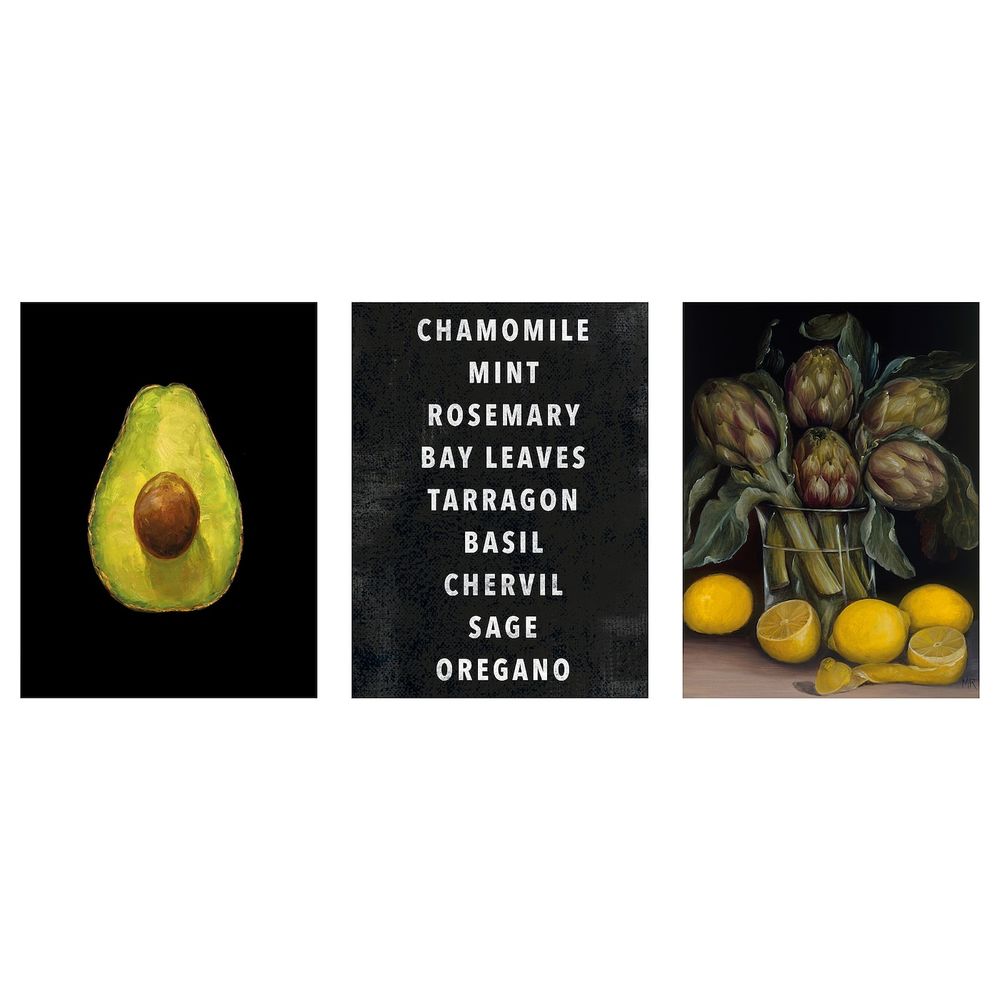 Картина, 3 шт, Артишоки и лимоны 30x40 см IKEA PJÄTTERYD ПЬЕТТЕРИД 004.860.25 - фото 1