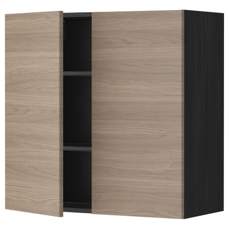 Навесной шкаф с полками, 2 дверцы МЕТОД, черный, Брокхульт светло-серый