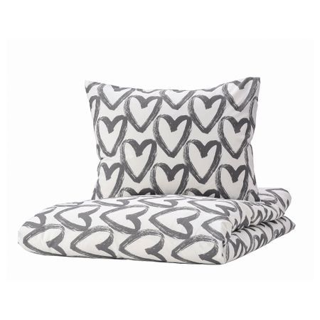 Пододеяльник и наволочка, 150x200, 50x60 см, белый, серый IKEA LYKTFIBBLA ЛИКТФИББЛА 304.664.22