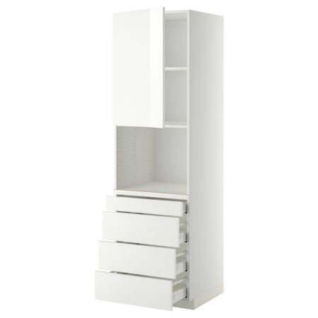 Высокий шкаф для комбинированния СВЧ, 4 ящика МЕТОД / МАКСИМЕРА, белый, Рингульт белый