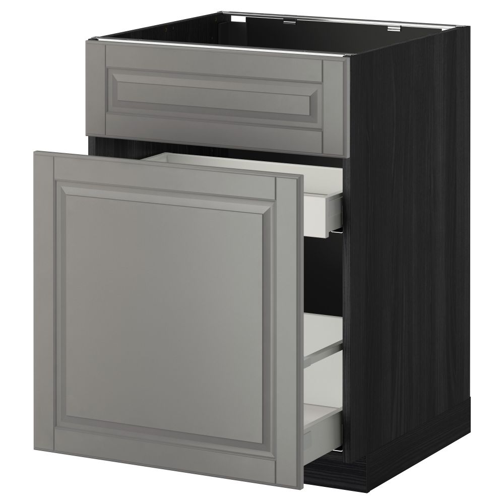 Напольный шкаф под мойку, сорт муcора, 1 дверца, 2 ящика МЕТОД / МАКСИМЕРА, черный, Будбин серый (60x60 см) - схема-чертеж с размерами