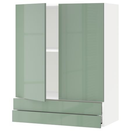 Навесной шкаф, 2 дверцы, 2 ящика МЕТОД / МАКСИМЕРА, белый, Калларп светло-зеленый