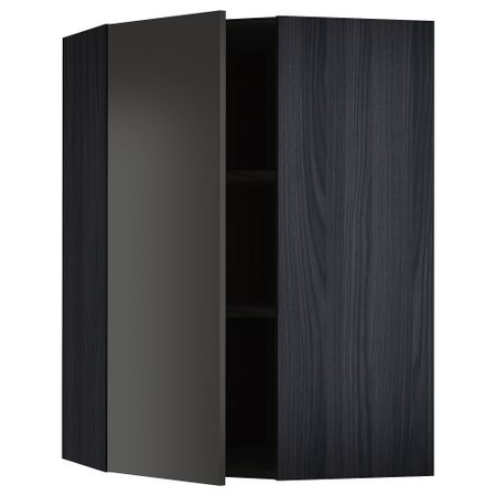 Угловой навесной шкаф с полками, черный, Nickebo матовый антрацит, 68x100 см IKEA METOD МЕТОД 694.991.48