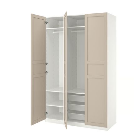 PAX / FLISBERGET Гардероб, комбинация - белый/светло-бежевый 150x60x236 см