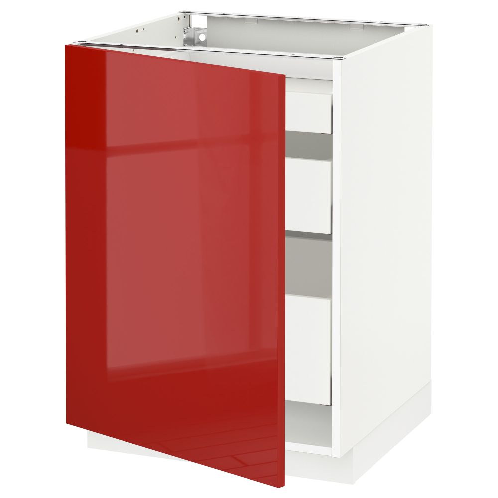 Напольный шкаф с 1 дверцей, 3 ящика МЕТОД / МАКСИМЕРА, белый, Рингульт красный - схема-чертеж с размерами