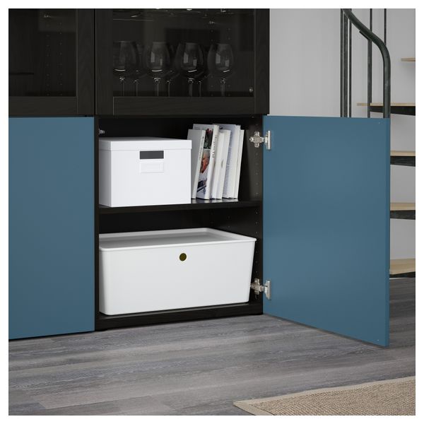 Комбинация для хранения со стеклянными дверцами БЕСТО, черно-коричневый Вальвикен, темно-синий прозрачное стекло - схема-чертеж с размерами