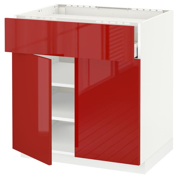Напольный шкаф для варочной панели, ящик, полка, 2 дверцы МЕТОД / МАКСИМЕРА, белый, Рингульт красный (80x60 см) - схема-чертеж с размерами
