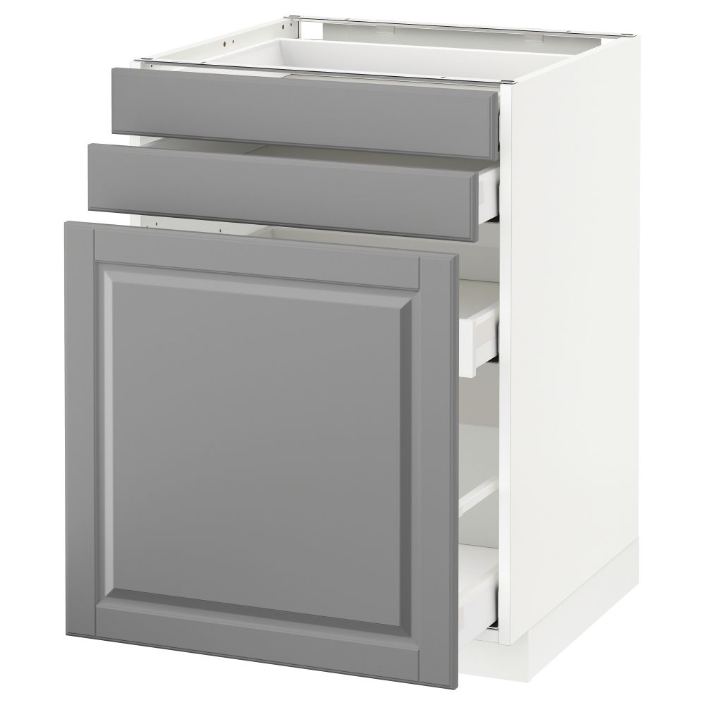 Напольный шкаф с выдвижными модулями, 2 фронтальные панели МЕТОД / МАКСИМЕРА, белый, Будбин серый - схема-чертеж с размерами