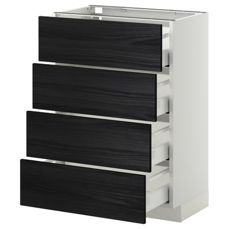 Напольный шкаф 4 фронтальных панели, 4 ящика МЕТОД / МАКСИМЕРА, белый, Тингсрид черный