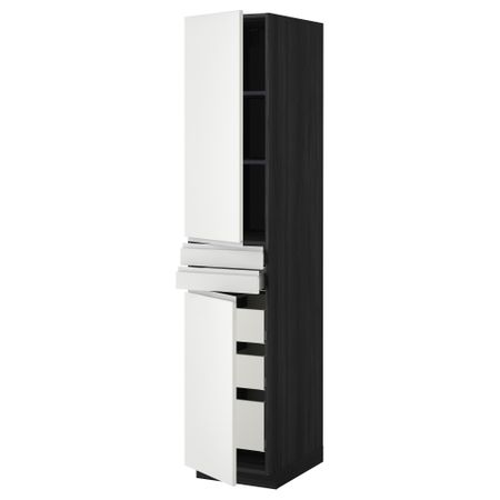 Высокий шкаф + полки, 5 ящиков, 2 дверцы, 2 фронтальных МЕТОД / МАКСИМЕРА, черный, Нодста белый