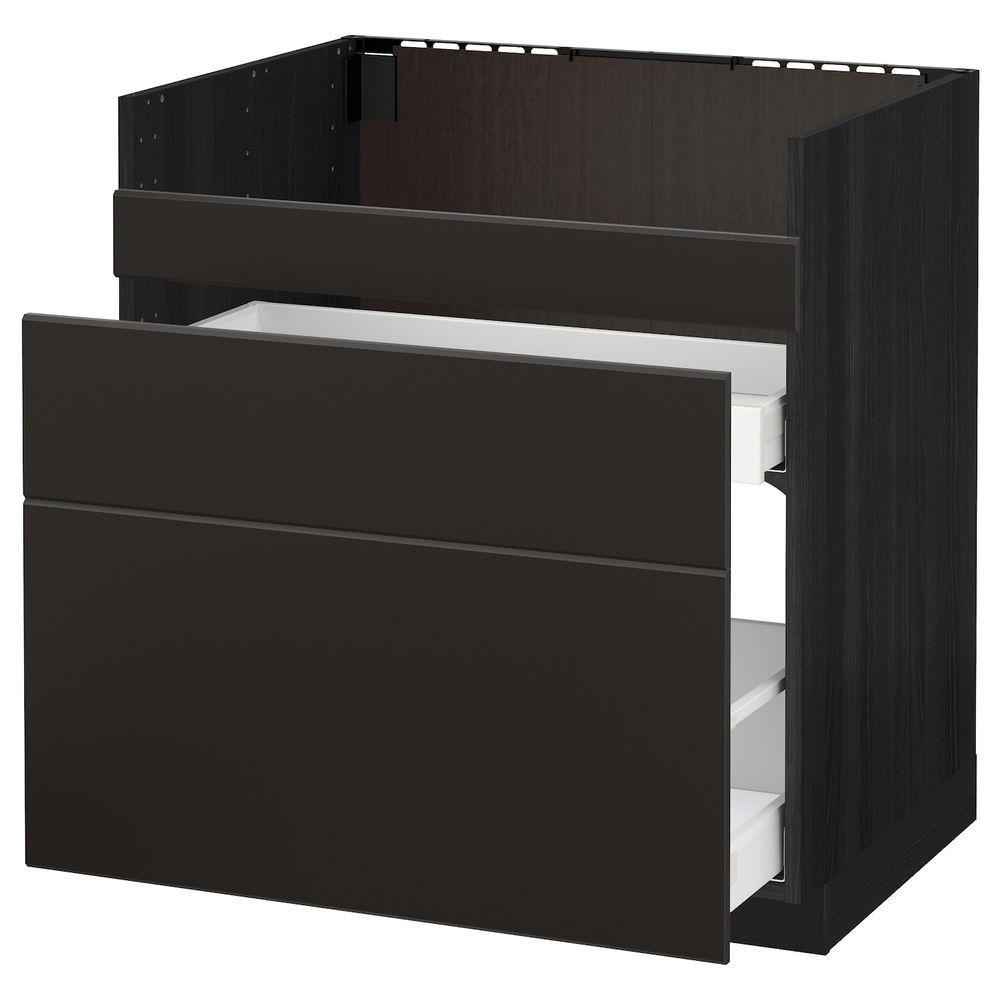 Напольный шкаф для мойки ХАВСЕН/3фасада/2ящ, черный Максимера/Кунгсбакка антрацит 80x60 см IKEA МЕТОД 492.959.39 - схема-чертеж с размерами