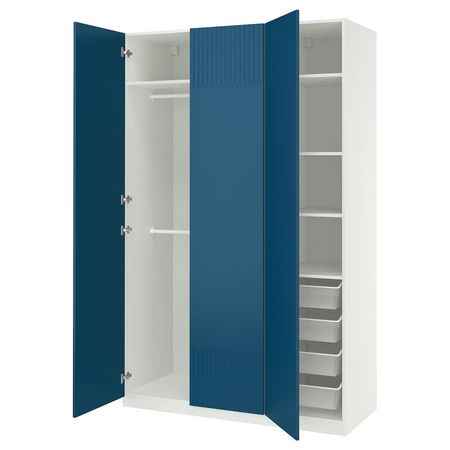 PAX / FYRUDDEN Гардероб, комбинация - белый/синий 150x60x236 см