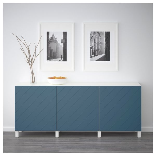 Комбинация для хранения с дверцами БЕСТО, белый, Халлставик темно-синий (180x40x74 см) - фото 2