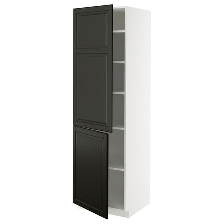 METOD Высокий шкаф с полками/2 дверцы - белый/Bodbyn чёрный 60x60x200 см