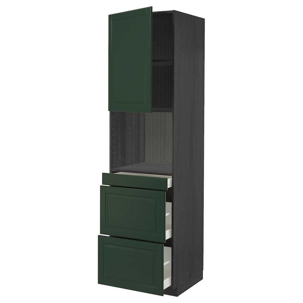 Высокий шкаф для СВЧ/дверца/3ящика, черный/Будбин темно-зеленый 60x60x220 см IKEA МЕТОД / МАКСИМЕРА 993.135.49 - схема-чертеж с размерами
