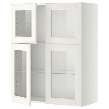 Навесной шкаф с полками, 4 стекло дверцы МЕТОД, белый, Лаксарби белый (80x100 см)