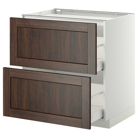 Напольный шкаф, 2 фронтальных панели/2ящика, белый/Эдсерум коричневый 80x60 см IKEA METOD МЕТОД / MAXIMERA МАКСИМЕРА 892.348.21