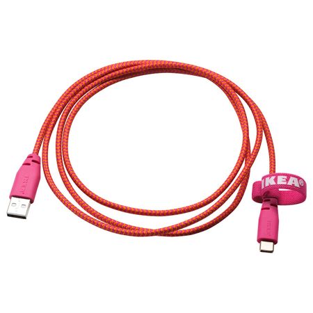 Кабель USB тип C-USB, розовый, 1.5 м IKEA ЛИЛЛЬХУЛЬТ 004.458.84