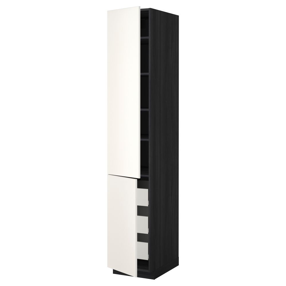 Высокий шкаф + полки, 3 ящика, 2 дверцы МЕТОД / ФОРВАРА, черный, Веддинге белый - схема-чертеж с размерами