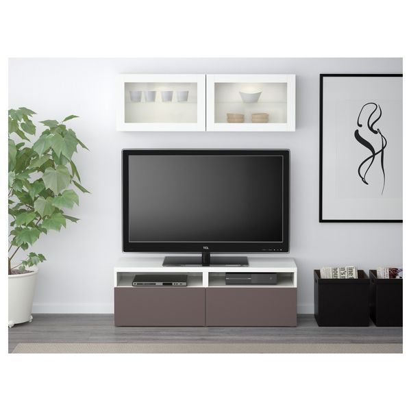 Шкаф для ТВ, комбинированный, стекляные дверцы БЕСТО, белый, Вальвикен темно-коричневый, прозрачное стекло (120x20/40x166 см) - схема-чертеж с размерами