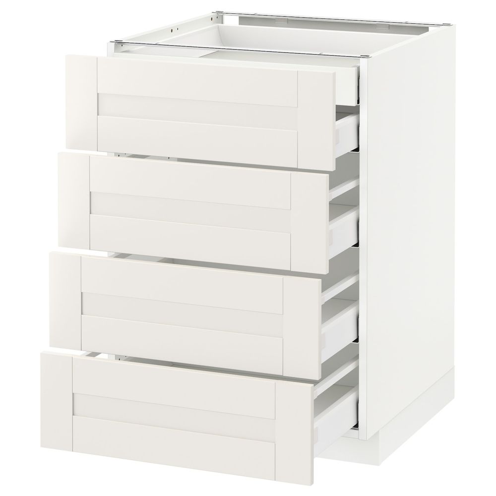 Напольный шкаф 4 фронтальных, 2 низких, 3 средних ящ, белый/Сэведаль белый 60x60 см IKEA METOD МЕТОД / MAXIMERA МАКСИМЕРА - фото 1
