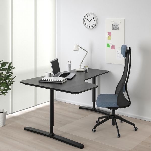 Угловой письменный стол левый, ясеневый шпон, черная морилка/черный 160x110 см IKEA BEKANT БЕКАНТ 792.828.03 - фото 2