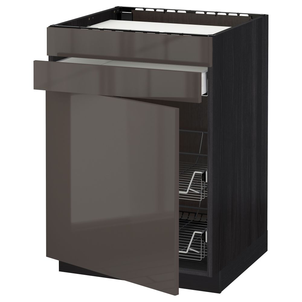 Напольный шкаф для варочной панели, ящик, 2 проволочных корзины МЕТОД / МАКСИМЕРА, черный, Рингульт серый (60x60 см) - схема-чертеж с размерами