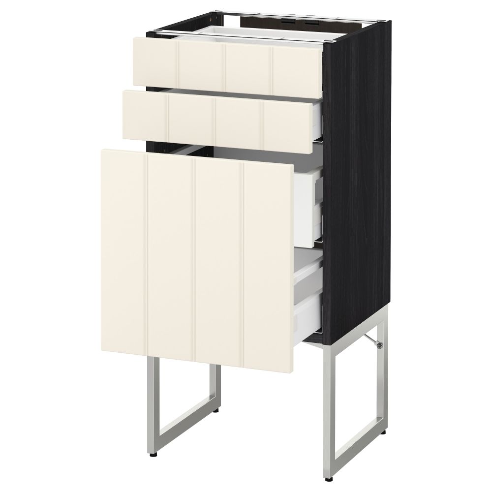 Напольный шкаф 3 фронтальных панели, 2 нижних, 2 средних ящика МЕТОД / МАКСИМЕРА, черный, Хитарп белый с оттенком - схема-чертеж с размерами
