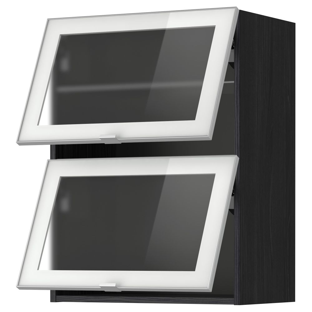 Навесной горизонтальный шкаф, 2 зеркальная дверцами МЕТОД, черный, Ютис матовое стекло - схема-чертеж с размерами