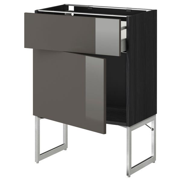 Напольный шкаф с ящиком, дверью МЕТОД / МАКСИМЕРА, черный, Рингульт серый - схема-чертеж с размерами