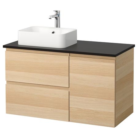 Шкаф с раковиной 45x32 см, под беленый дуб, антрацит БРОГРУНД смеситель, 102x49x72 см IKEA ГОДМОРГОН/ТОЛКЕН / ХОРВИК 193.256.12