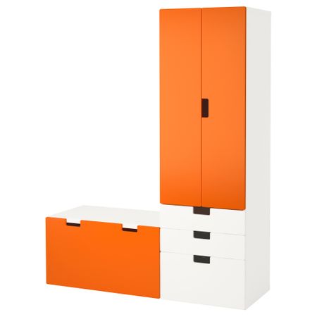 Комбинация для хранения со скамьей СТУВА, белый, оранжевый (150x50x192 см)
