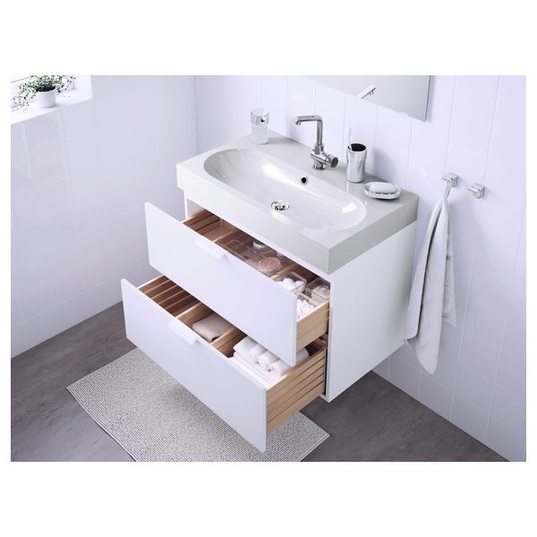 Шкаф для раковины с 2 ящиками ГОДМОРГОН / БРОВИКЕН, белый, светло-серый (80x49x68 см) - схема-чертеж с размерами