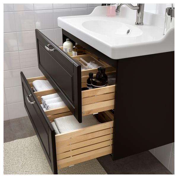 Шкаф для раковины с 2 ящиками ГОДМОРГОН / РЭТТВИКЕН, Кашён темно-серый (82x49x68 см) - фото 2