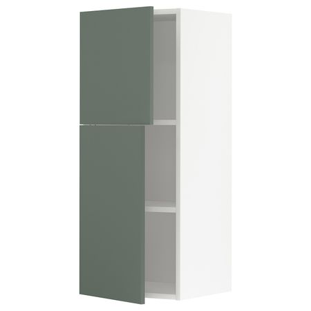 Навесной шкаф с полками/2дверцы, белый/Бодарп серо-зеленый 40x100 см IKEA METOD МЕТОД 693.176.19