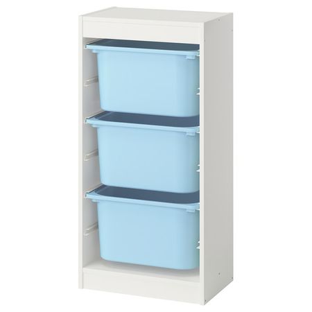 TROFAST Комбинация д/хранения+контейнеры - белый/голубой 46x30x94 см